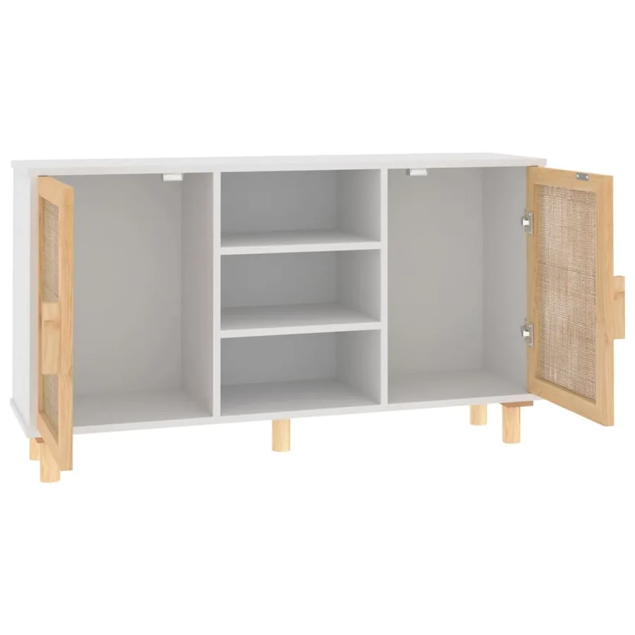 Buffet Blanc 105x30x60 cm Bois de pin massif et rotin naturel - 5