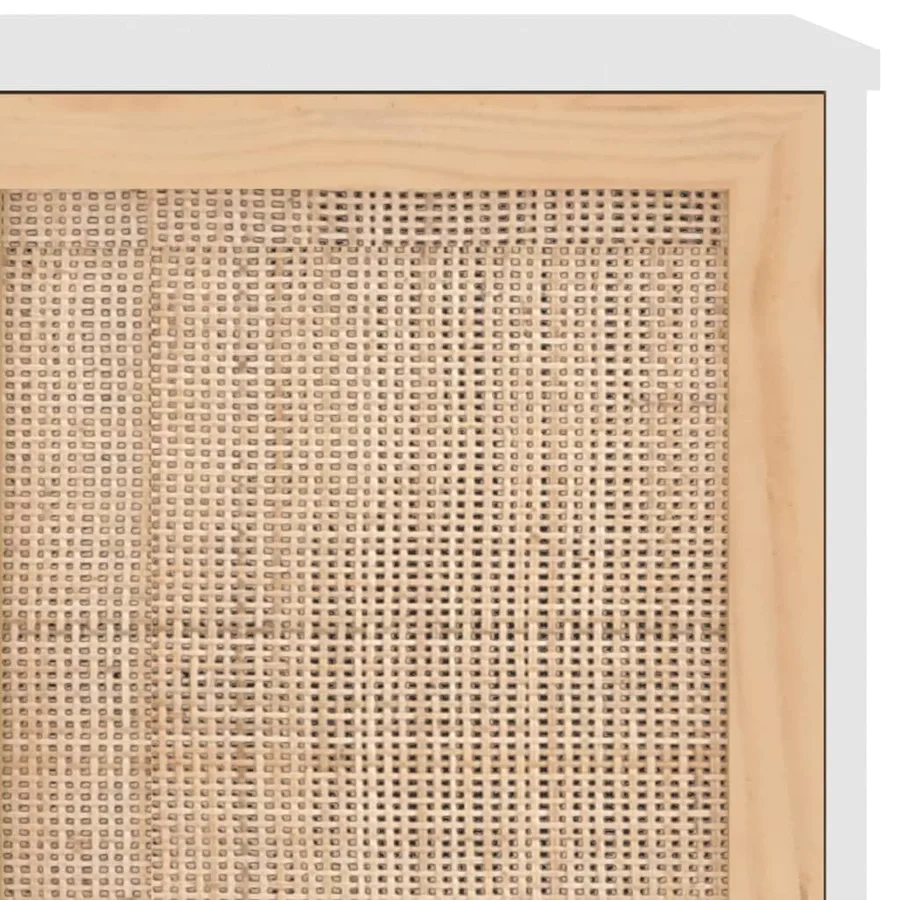Buffet Blanc 105x30x60 cm Bois de pin massif et rotin naturel - 7