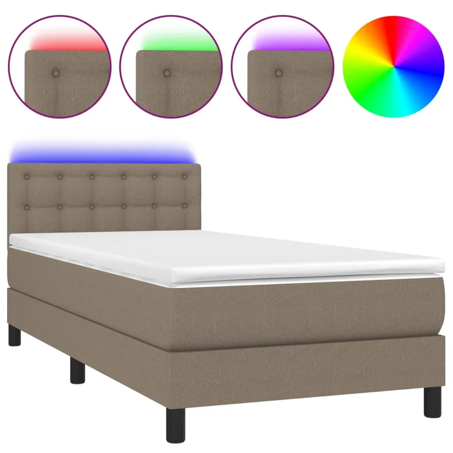 Sommier à lattes de lit avec matelas LED Taupe 90x200 cm Tissu - 2