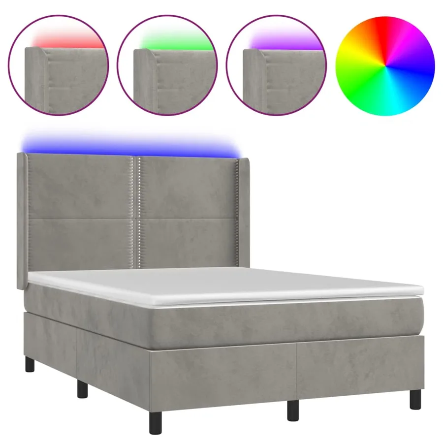 Sommier à lattes de lit matelas et LED Gris clair 140x200 cm - 2