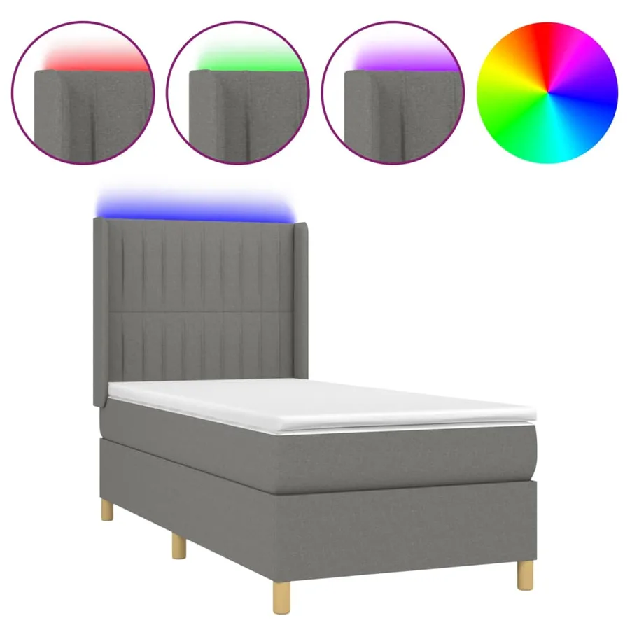 Sommier à lattes de lit matelas LED Gris foncé 100x200 cm Tissu - 2
