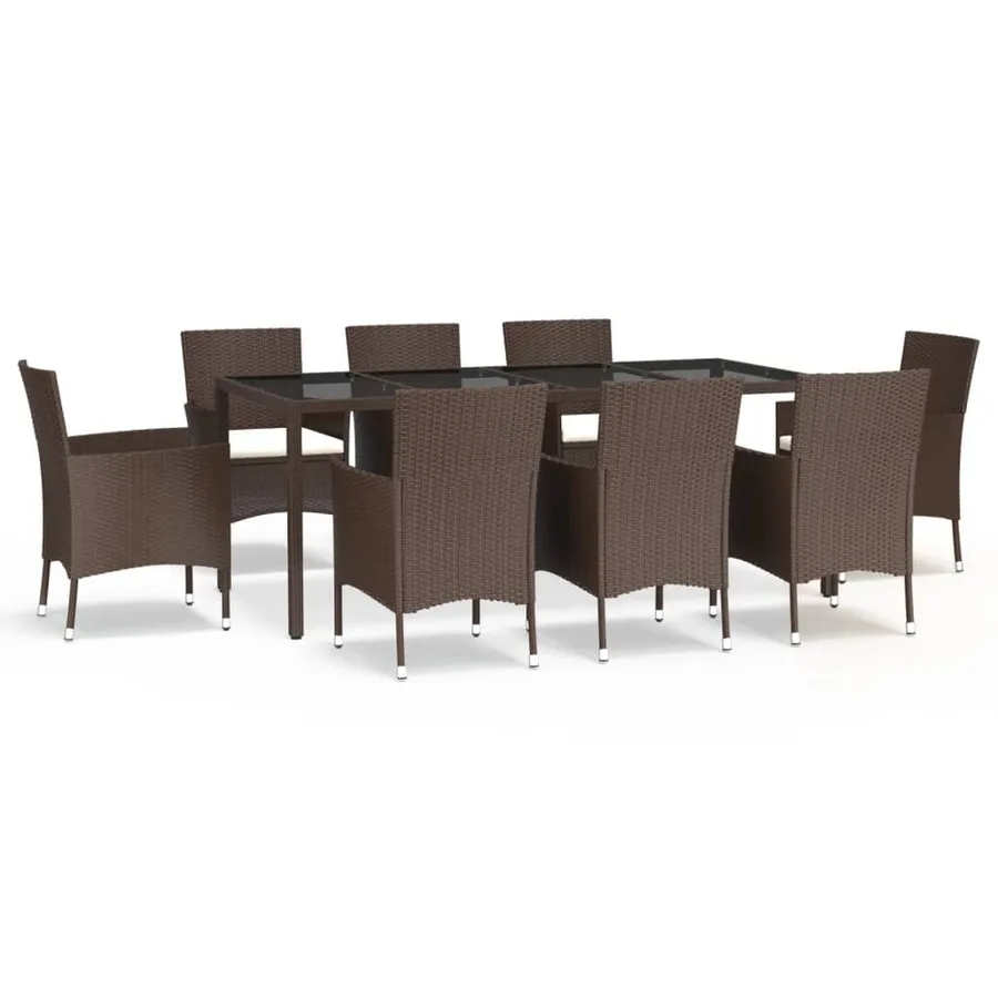 Ensemble à manger de jardin et coussins 9 pcs marron poly rotin - 2