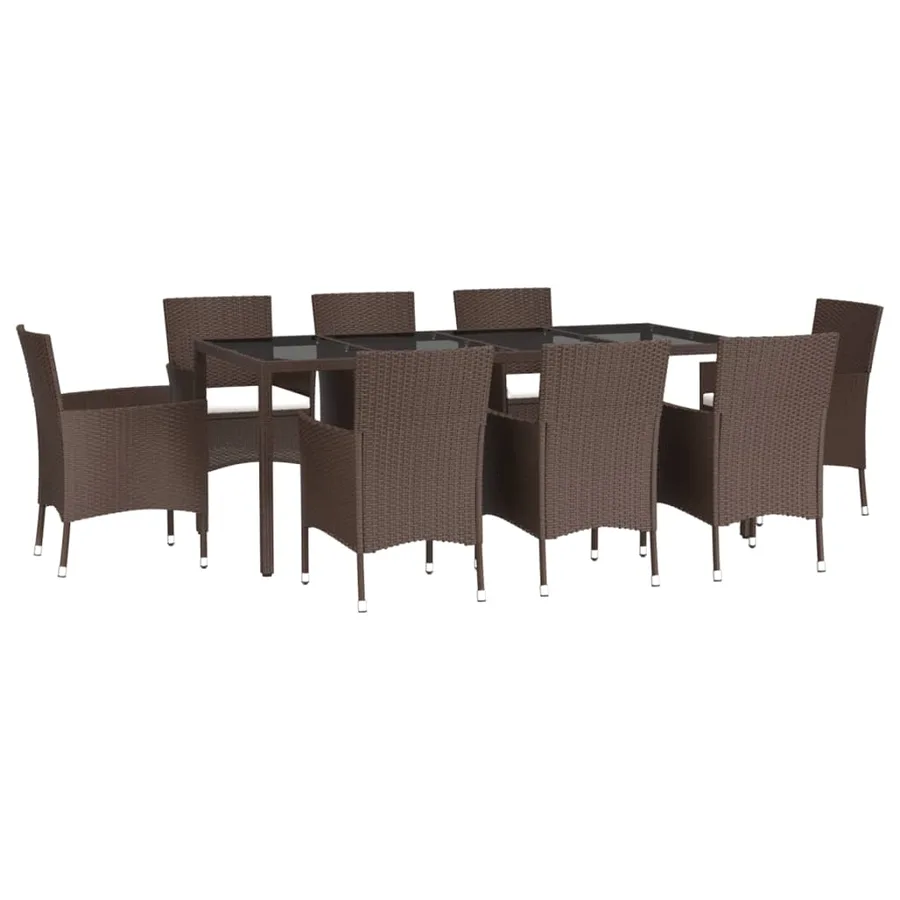 Ensemble à manger de jardin et coussins 9 pcs marron poly rotin - 3