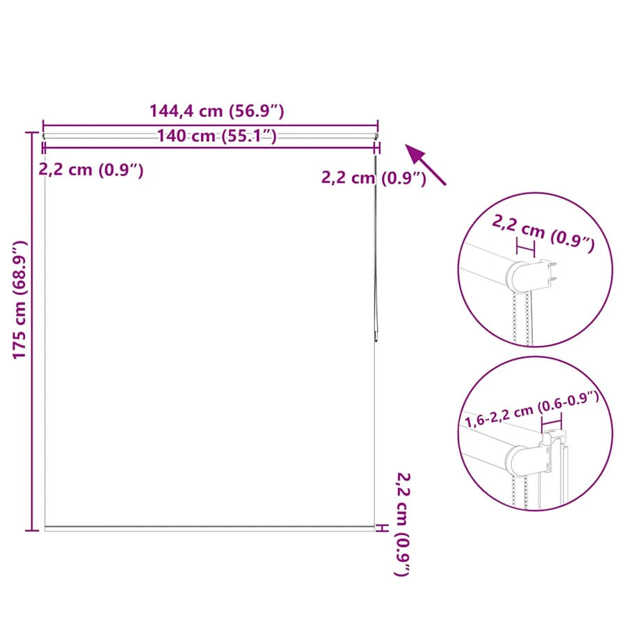 Store enrouleur occultant 144,4 x 175 cm, largeur du tissu 140 cm, couleur café - 18