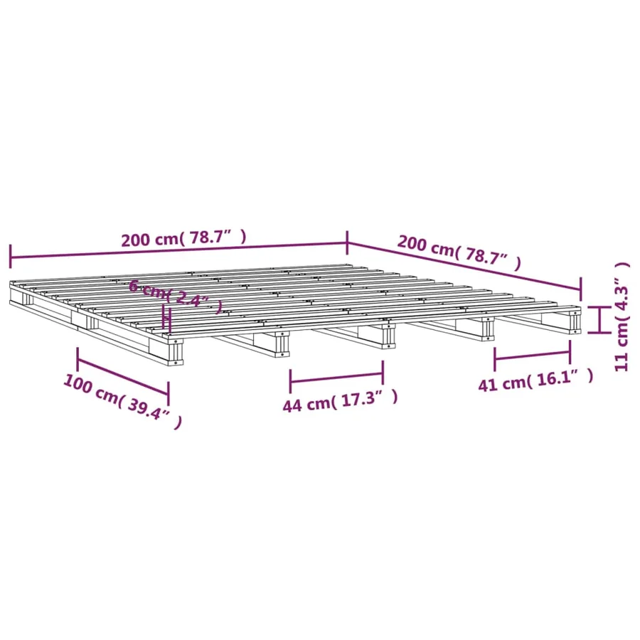 Lit de palette 200x200 cm bois de pin massif - 8