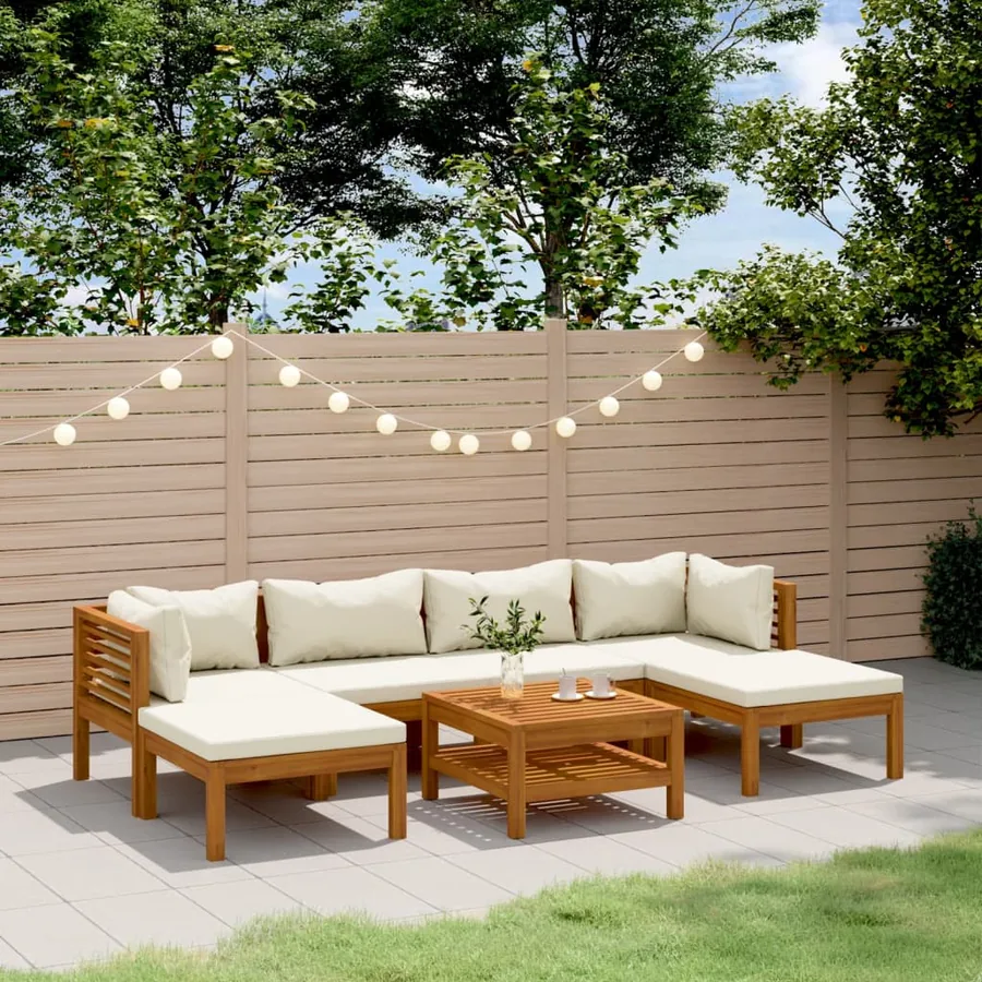 Salon de jardin 7 pcs avec coussin crème Bois d'acacia solide