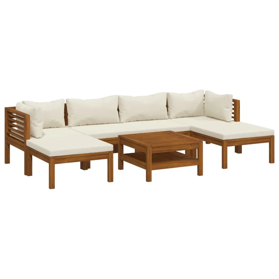 Salon de jardin 7 pcs avec coussin crème Bois d'acacia solide - 2