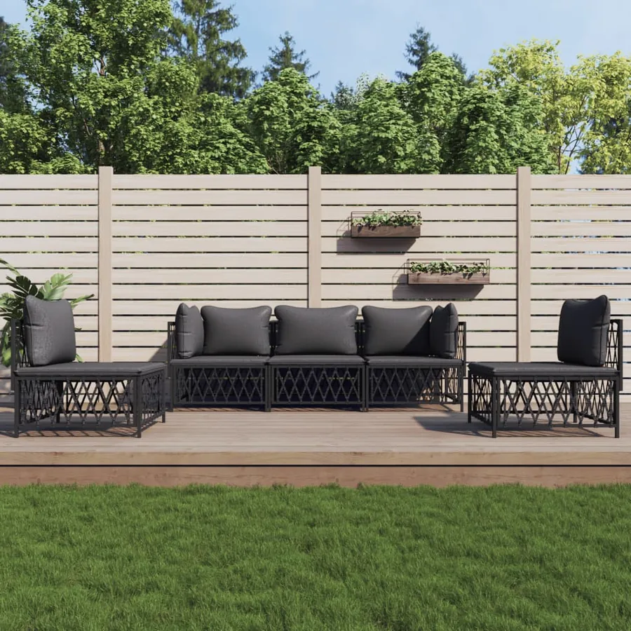 Salon de jardin avec coussins 5 pcs anthracite acier