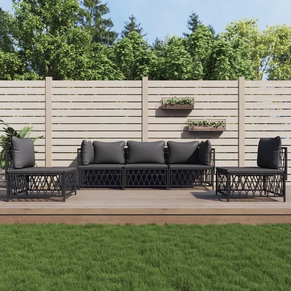 Salon de jardin avec coussins 5 pcs anthracite acier