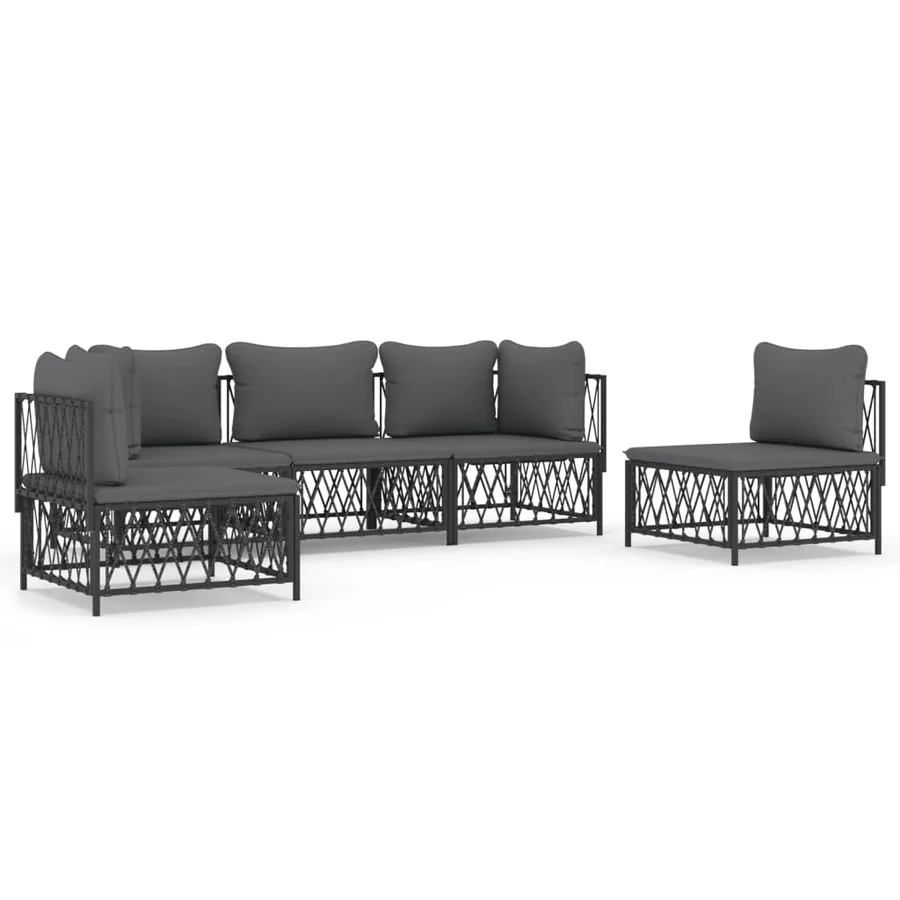 Salon de jardin avec coussins 5 pcs anthracite acier - 2