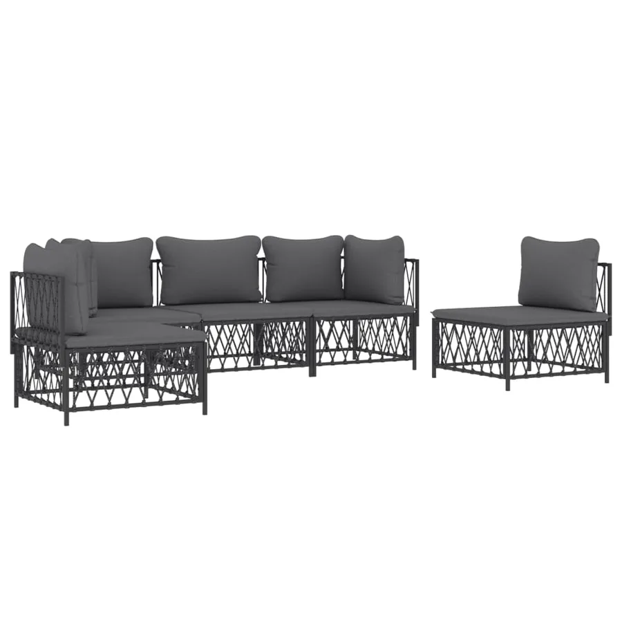 Salon de jardin avec coussins 5 pcs anthracite acier - 3