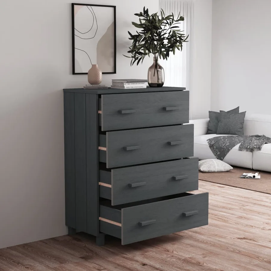 Buffet HAMAR Gris foncé 79x40x103,5 cm Bois massif de pin - 7