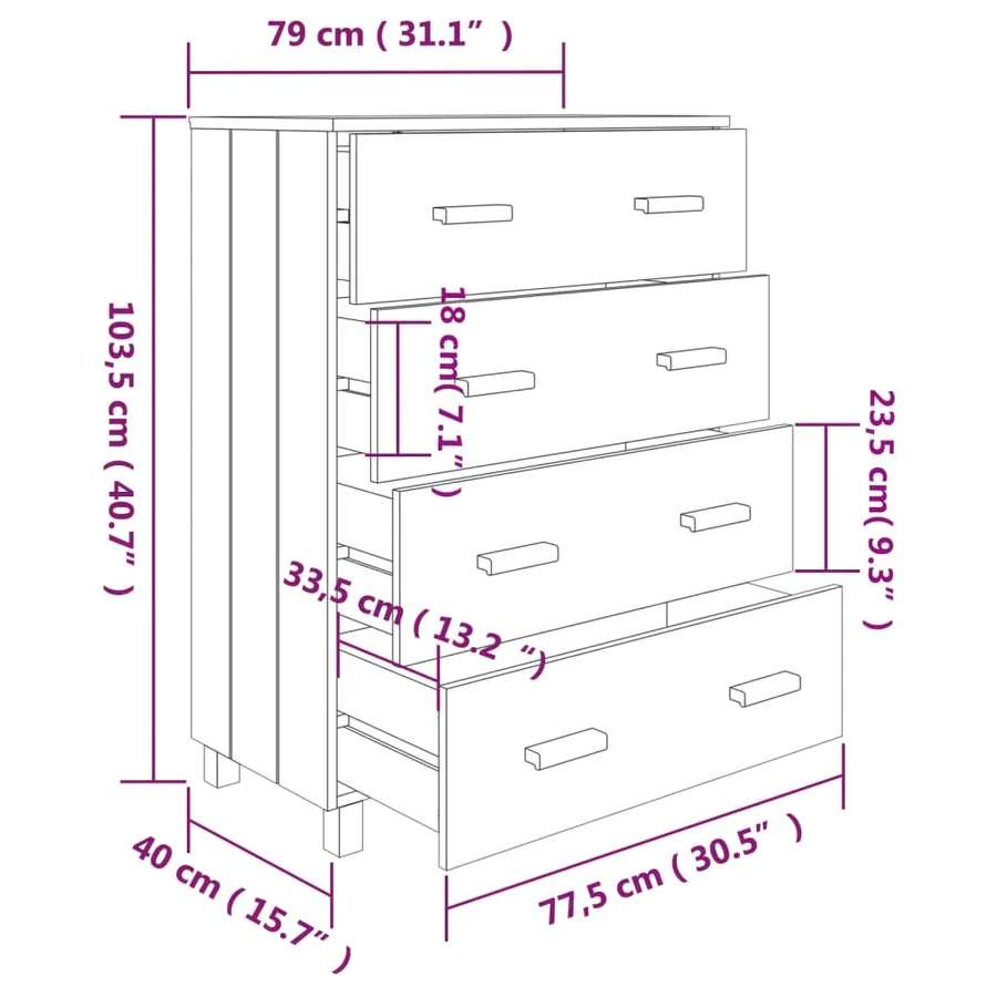 Buffet HAMAR Gris foncé 79x40x103,5 cm Bois massif de pin - 9