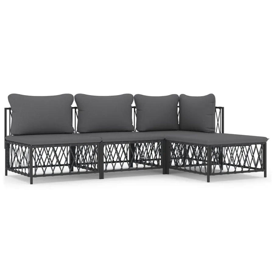 Salon de jardin avec coussins 4 pcs anthracite acier - 2