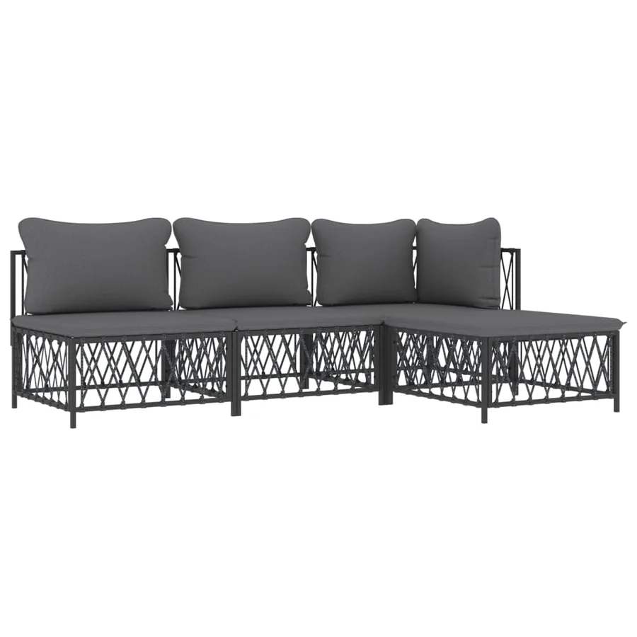 Salon de jardin avec coussins 4 pcs anthracite acier - 3