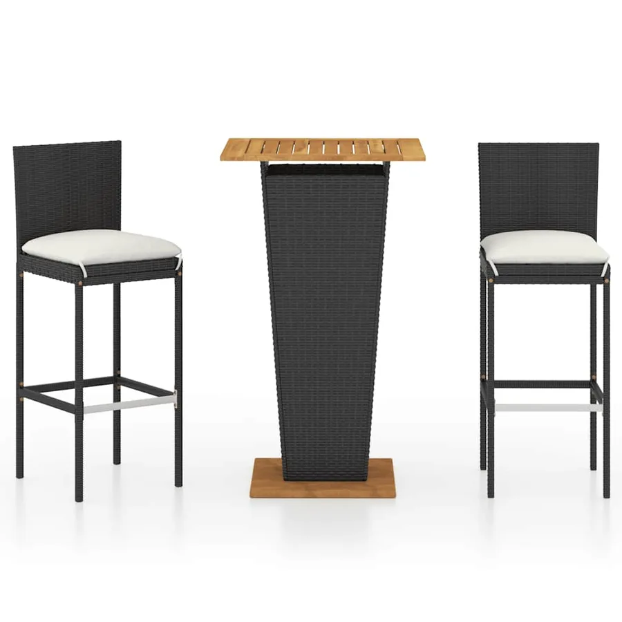 Ensemble de bar de jardin 3 pcs et coussins Résine tressée Noir - 2