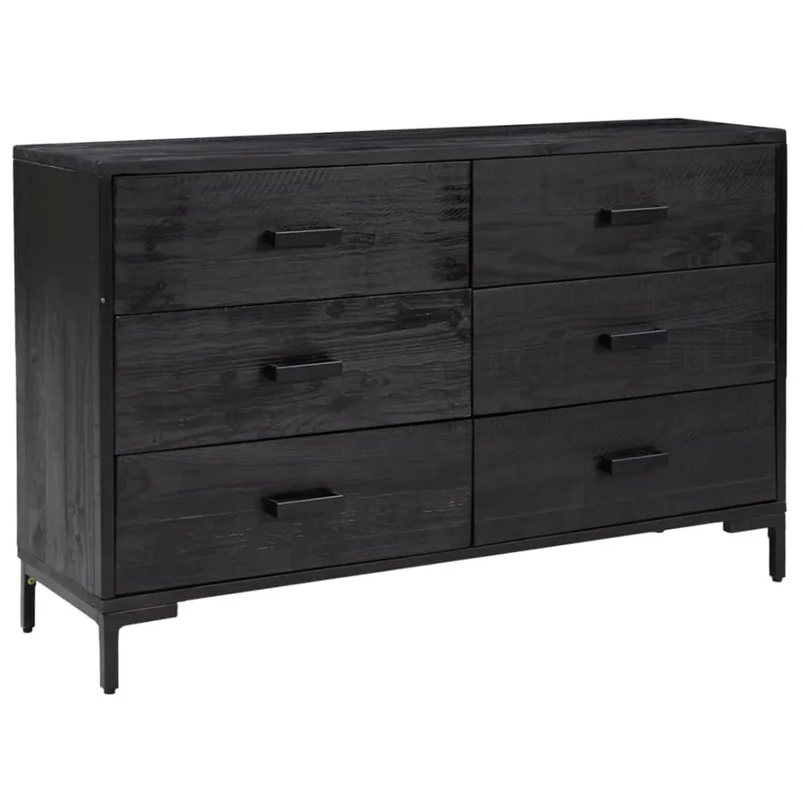 Buffet Noir 110x35x70 cm Bois de pin massif - 2