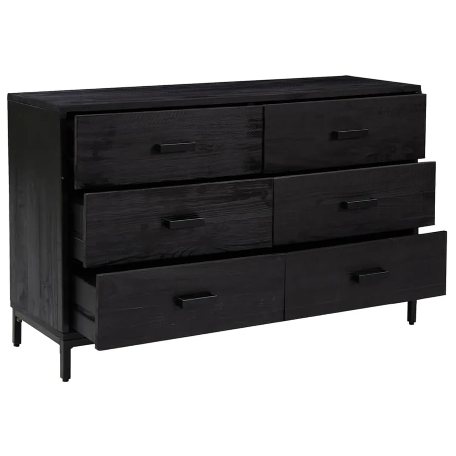Buffet Noir 110x35x70 cm Bois de pin massif - 4