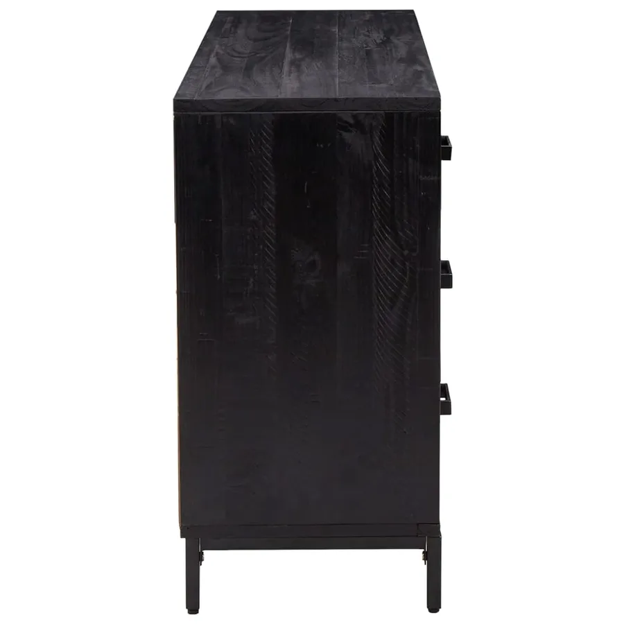 Buffet Noir 110x35x70 cm Bois de pin massif - 5