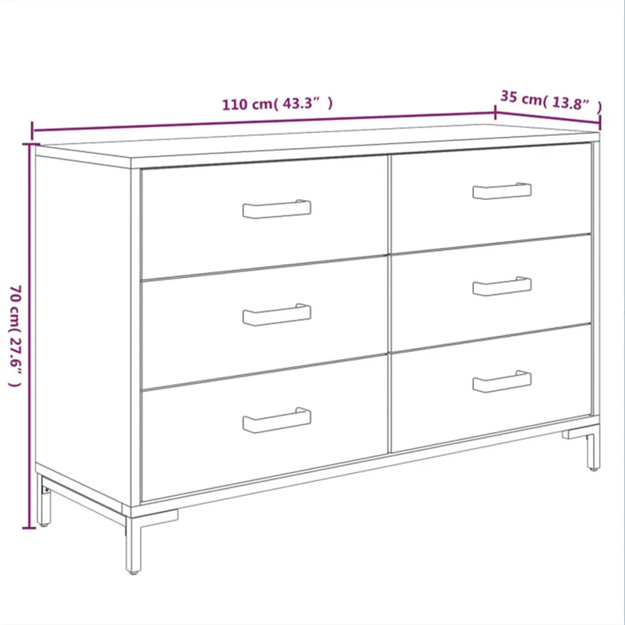 Buffet Noir 110x35x70 cm Bois de pin massif - 9