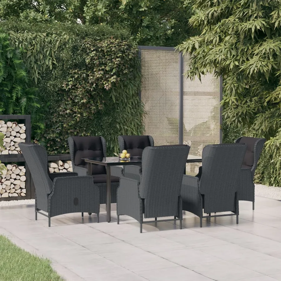 Ensemble à manger de jardin 7 pcs Gris foncé Résine tressée
