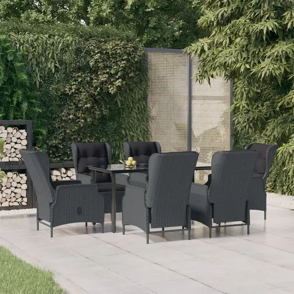 Ensemble à manger de jardin 7 pcs Gris foncé Résine tressée