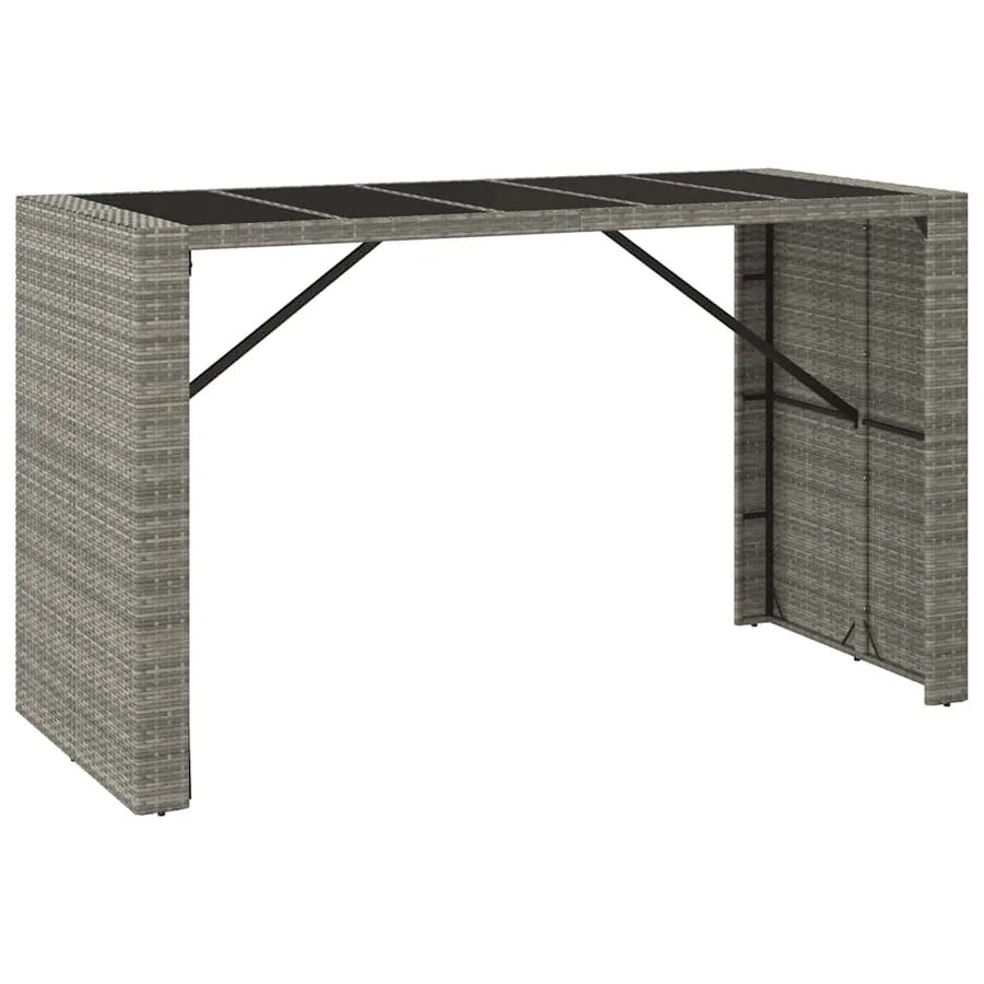 Ensemble de bar jardin 9 pcs gris poly rotin/bois massif acacia - 5