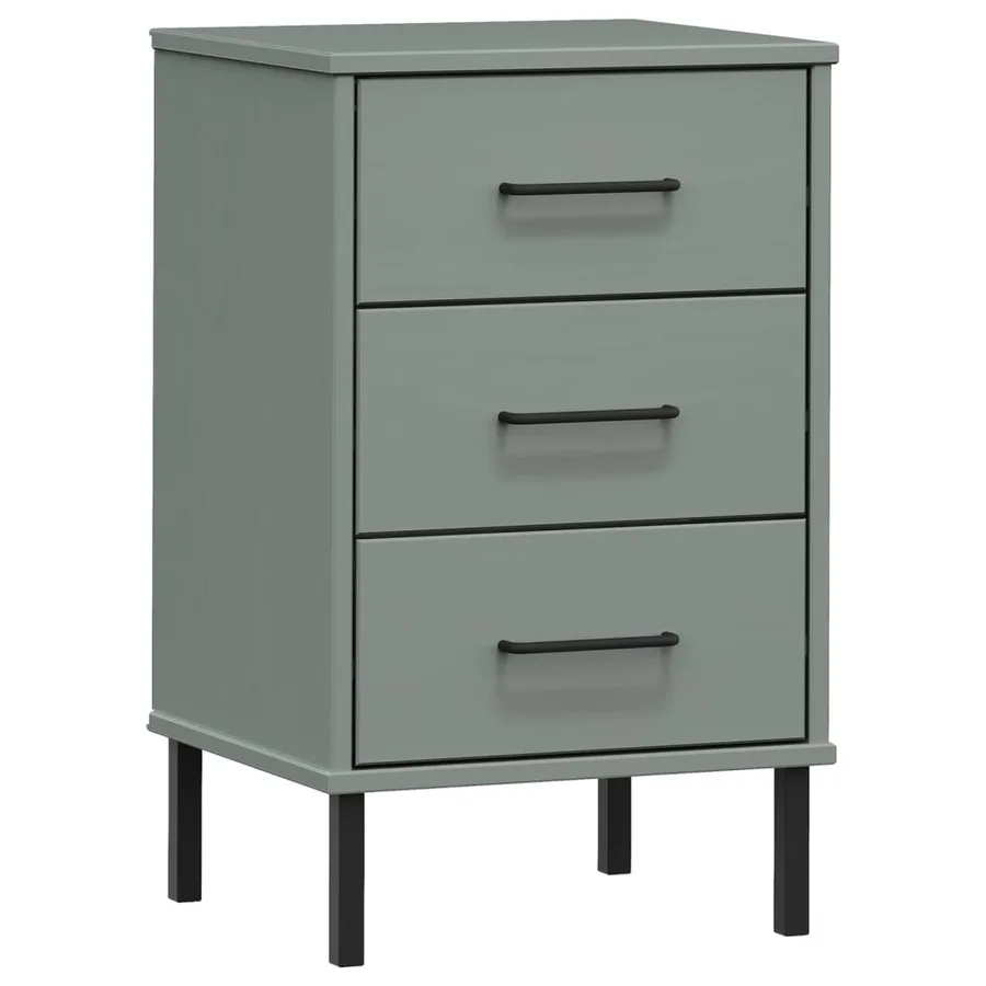 Table de chevet avec pieds en métal Gris Bois pin massif OSLO - 2
