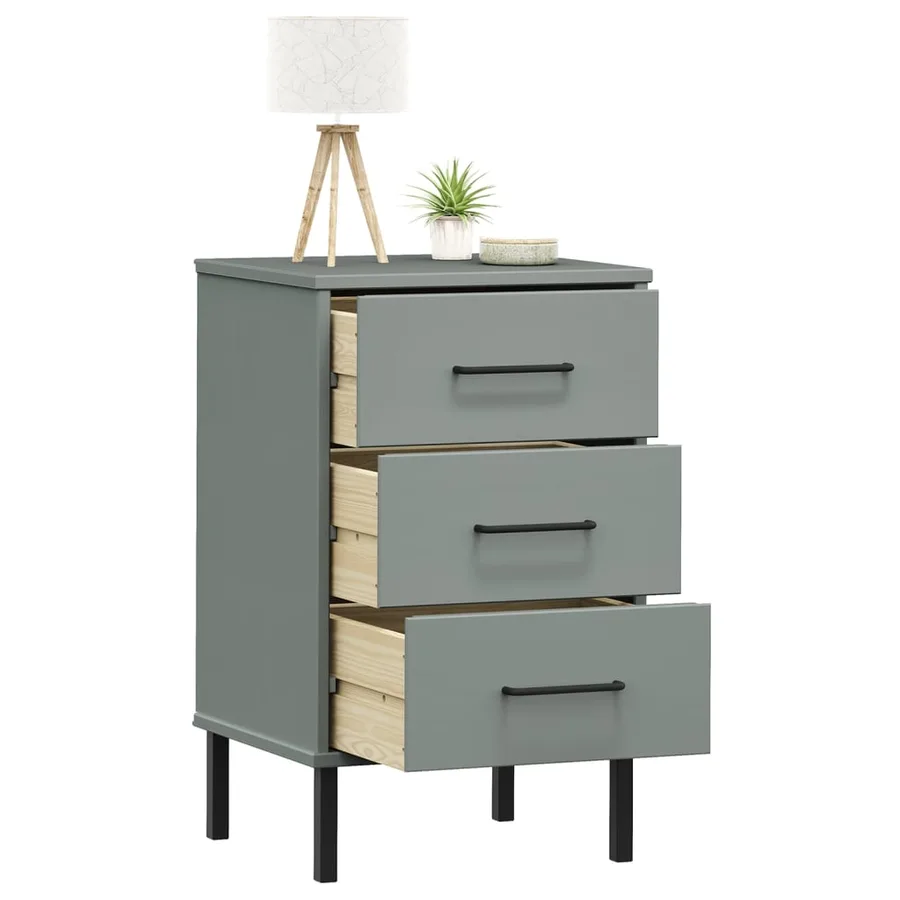 Table de chevet avec pieds en métal Gris Bois pin massif OSLO - 3