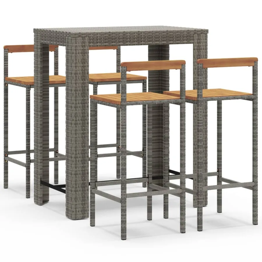 Ensemble de bar jardin 5 pcs gris poly rotin/bois massif acacia - 2