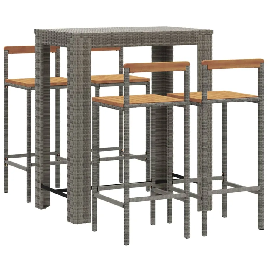 Ensemble de bar jardin 5 pcs gris poly rotin/bois massif acacia - 3