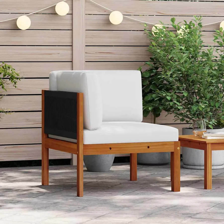 Canapé d'angle de jardin avec coussins en bois d'acacia et corde