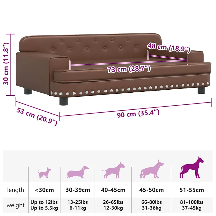 Lit pour chien marron 90x53x30 cm similicuir - 7