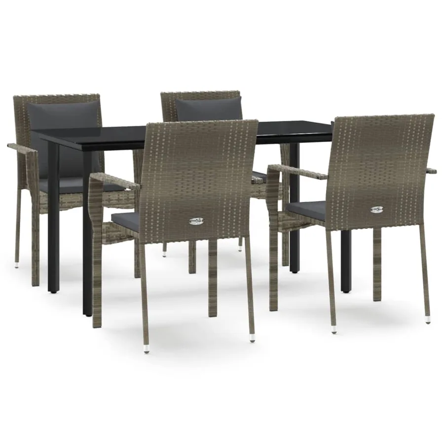 Ensemble à manger de jardin coussins 5 pcs noir et gris - 2