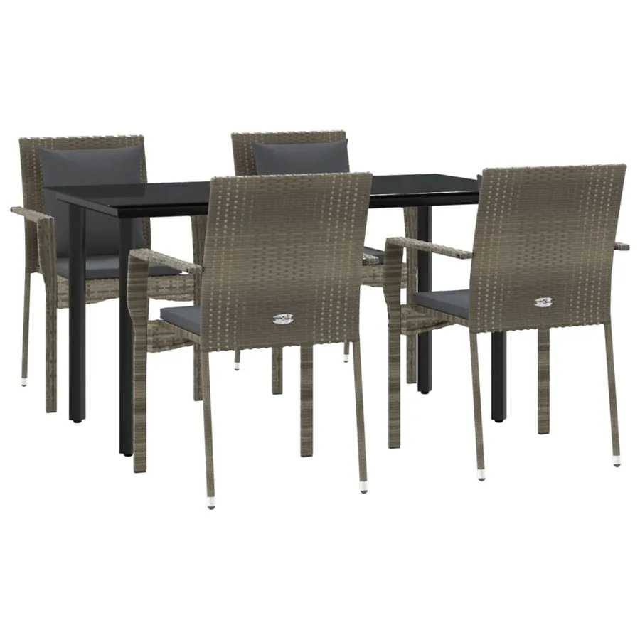 Ensemble à manger de jardin coussins 5 pcs noir et gris - 3