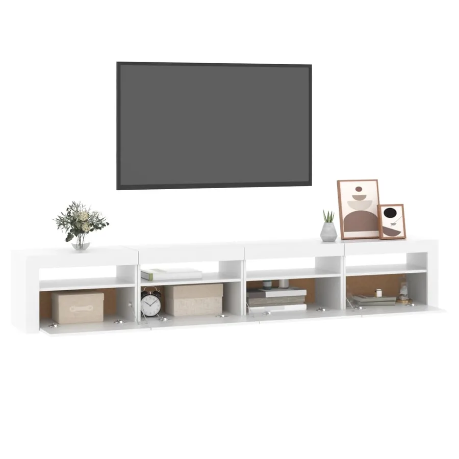 Meuble TV avec lumières LED Blanc 240x35x40 cm - 11