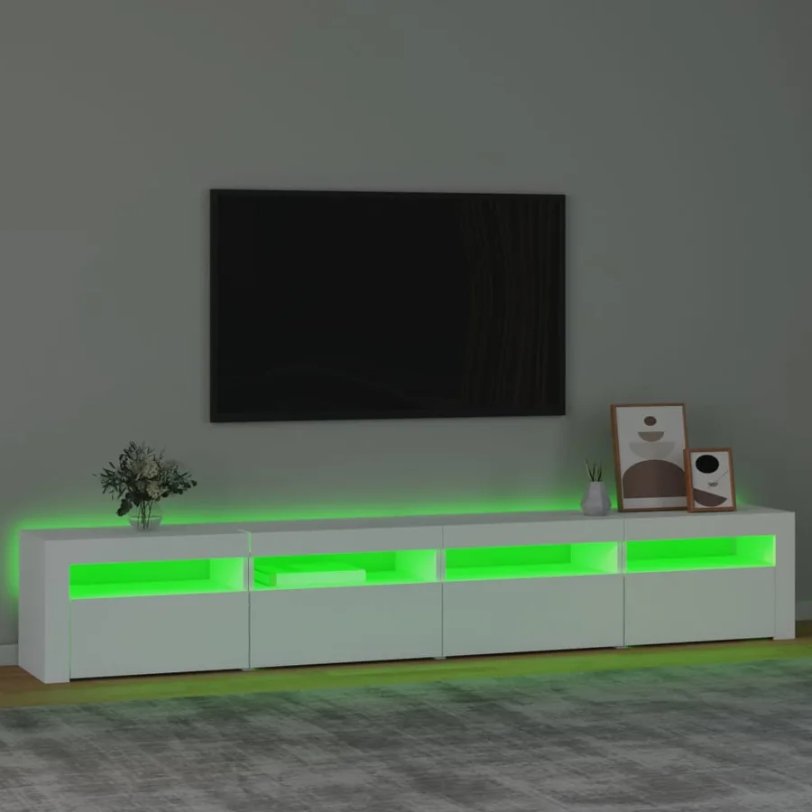 Meuble TV avec lumières LED Blanc 240x35x40 cm - 4