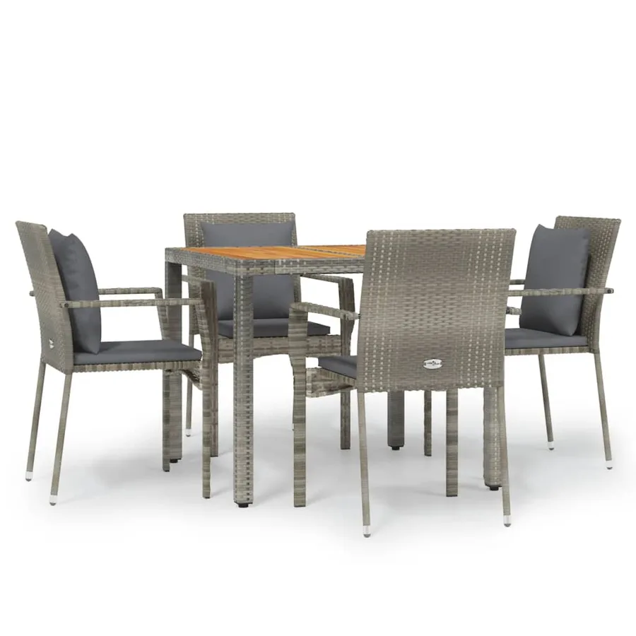 Ensemble à manger de jardin 5 pcs coussins gris résine tressée - 2