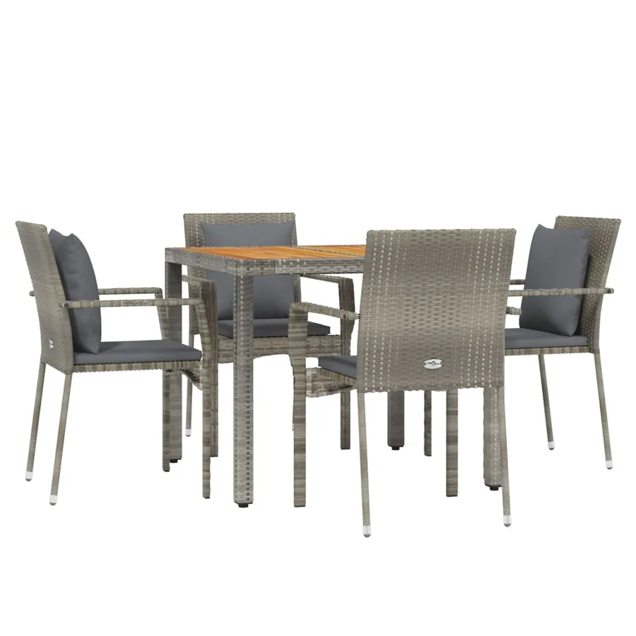 Ensemble à manger de jardin 5 pcs coussins gris résine tressée - 3