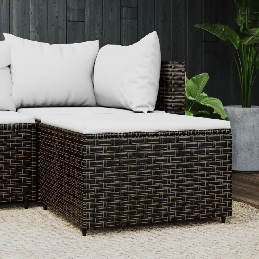 Repose-pied de jardin avec coussin marron résine tressée