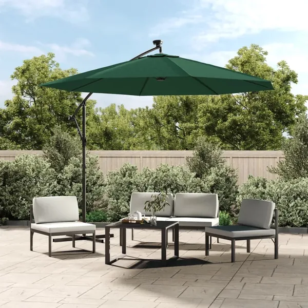 Parasol avec éclairage LED 300 cm Poteau en métal Vert