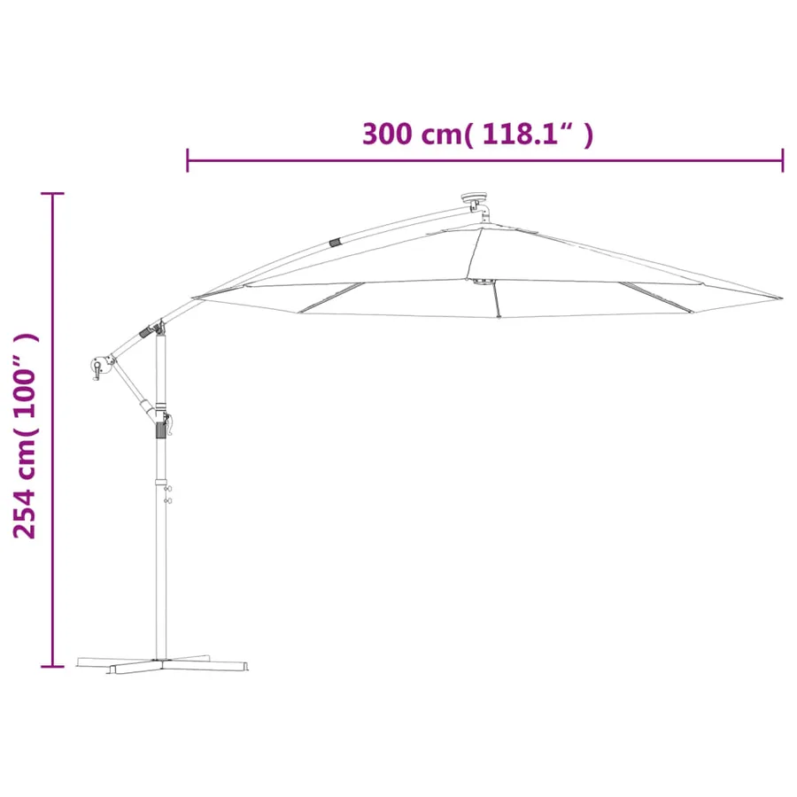Parasol avec éclairage LED 300 cm Poteau en métal Vert - 12