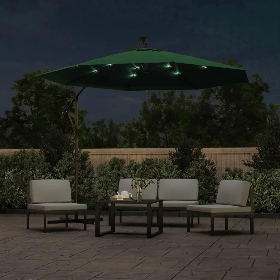 Parasol avec éclairage LED 300 cm Poteau en métal Vert - 3