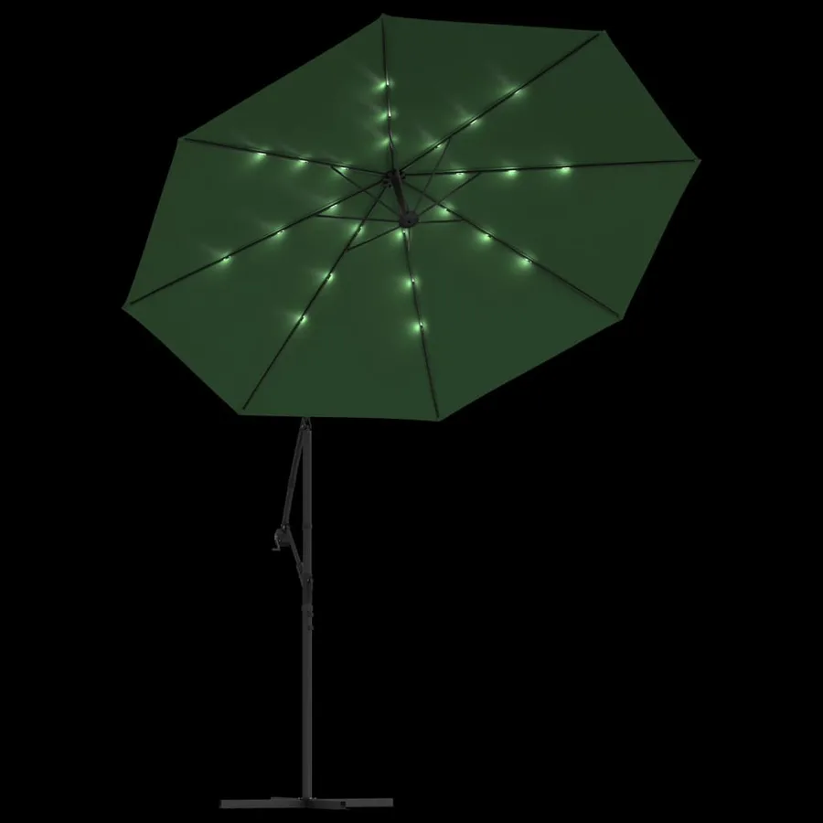Parasol avec éclairage LED 300 cm Poteau en métal Vert - 6