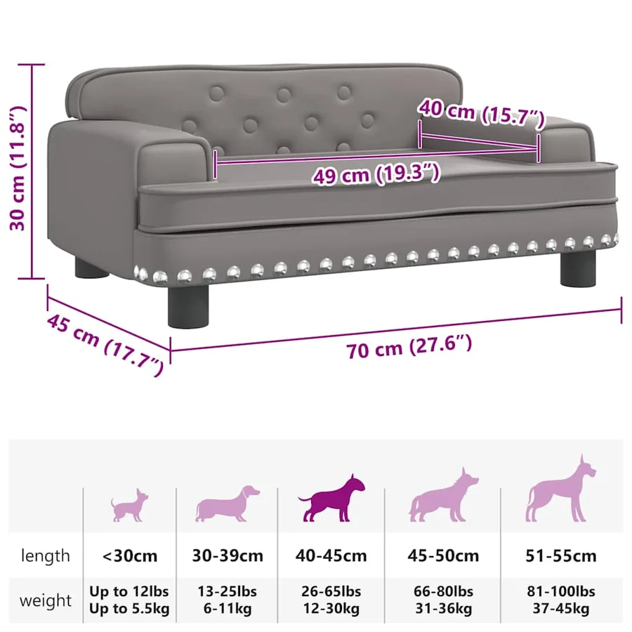 Lit pour chien gris 70x45x30 cm similicuir - 7