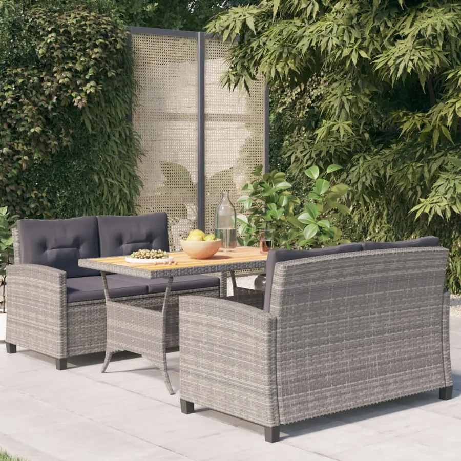 Ensemble à manger de jardin 3 pcs coussins gris résine tressée