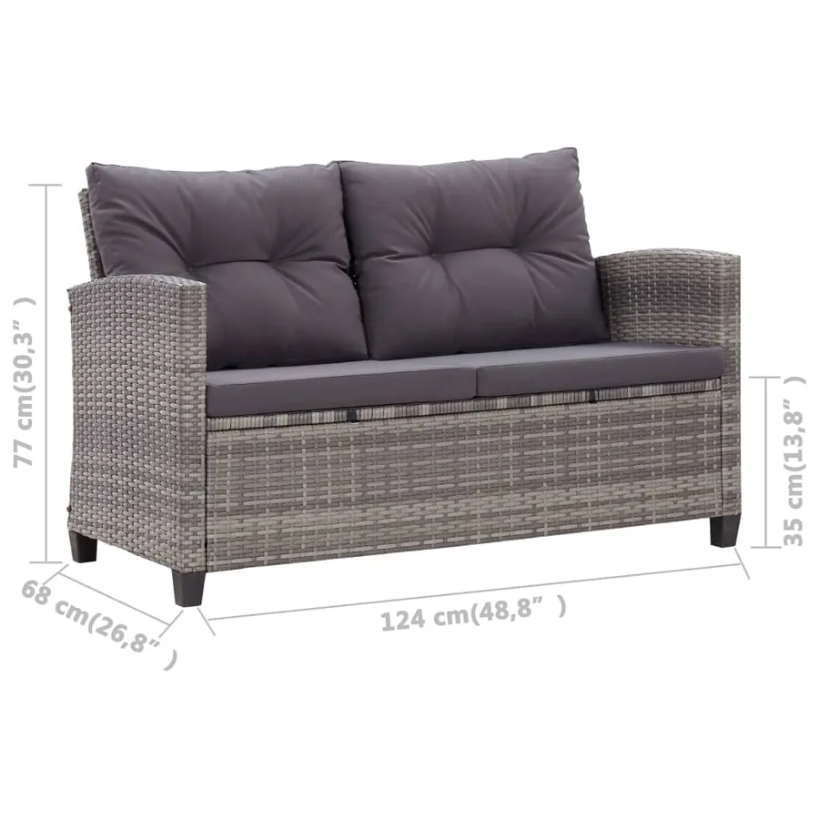 Ensemble à manger de jardin 3 pcs coussins gris résine tressée - 10