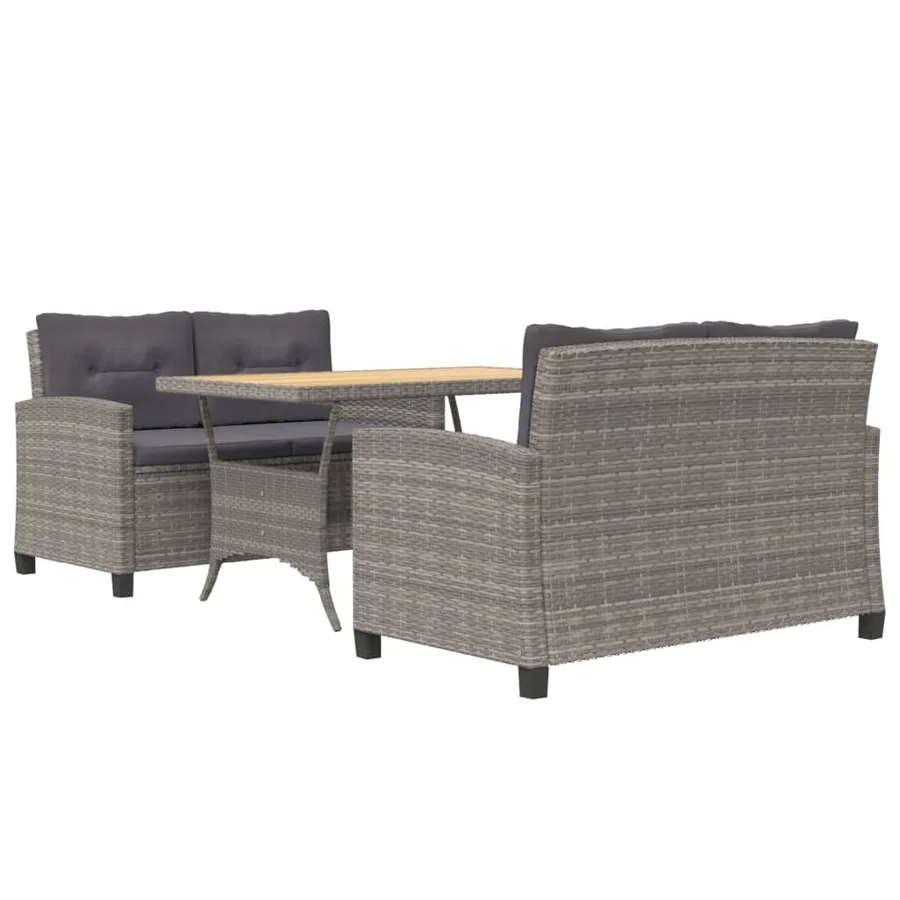 Ensemble à manger de jardin 3 pcs coussins gris résine tressée - 3