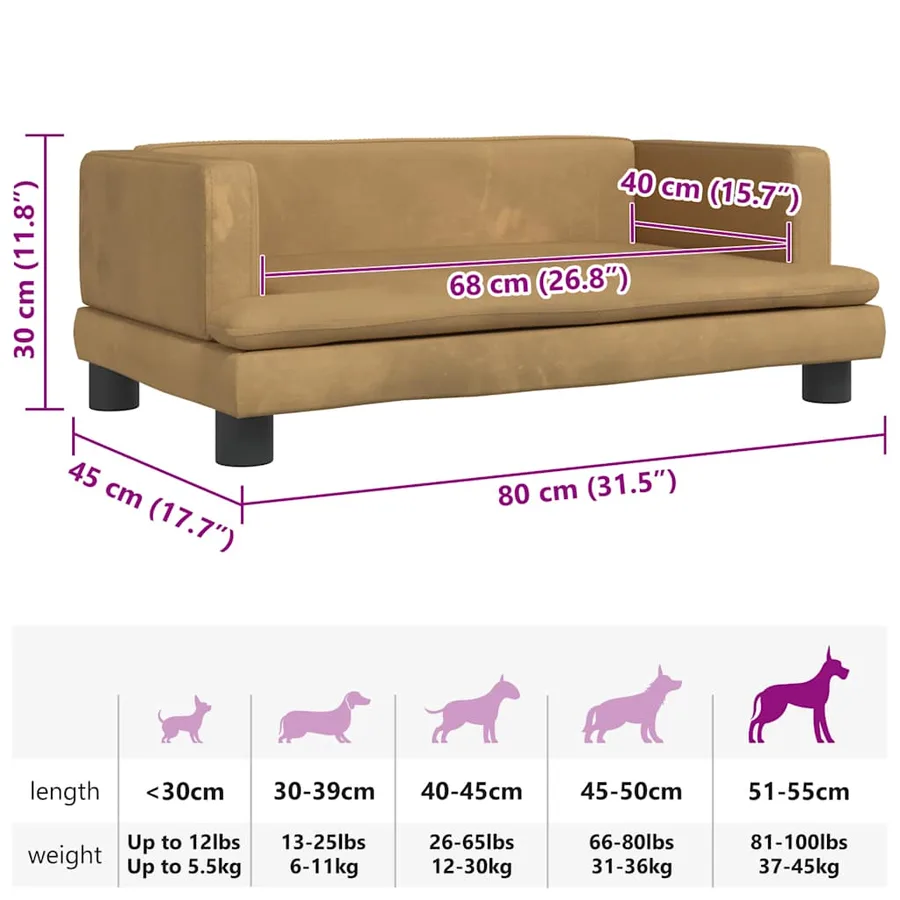 Lit pour chien marron 80x45x30 cm velours - 7