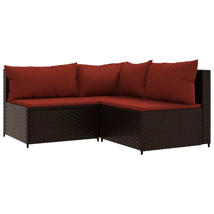 Salon de jardin 3 pcs avec coussins marron résine tressée - 2
